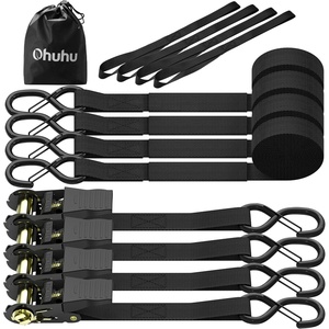 Ratchet Tie Down Strap 8-Pack 15 Ft – 500 lbs Load Cap with 1500 lbs Breaking Limit, Ohuhu Ratchet Tie Downs Logistic Cargo Straps for Moving Appliances Motorcycle Blue(Black)