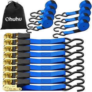 Ratchet Tie Down Strap 8-Pack 15 Ft – 500 lbs Load Cap with 1500 lbs Breaking Limit, Ohuhu Ratchet Tie Downs Logistic Cargo Straps for Moving Appliances Motorcycle Blue(Blue)