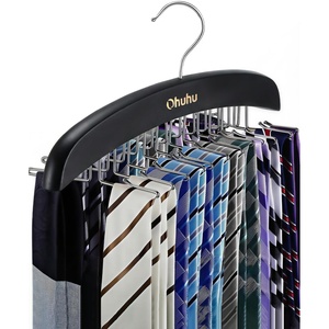 Tie Rack Hanger for Closet: Ohuhu 2 Packs 24 Folding Hooks Tie Hangers for Men Wooden Tie Holder Organizer Space Saving Necktie Storage 360 Degree Rotating Ties Belts Scarves Tank Tops-Walnut(Black)