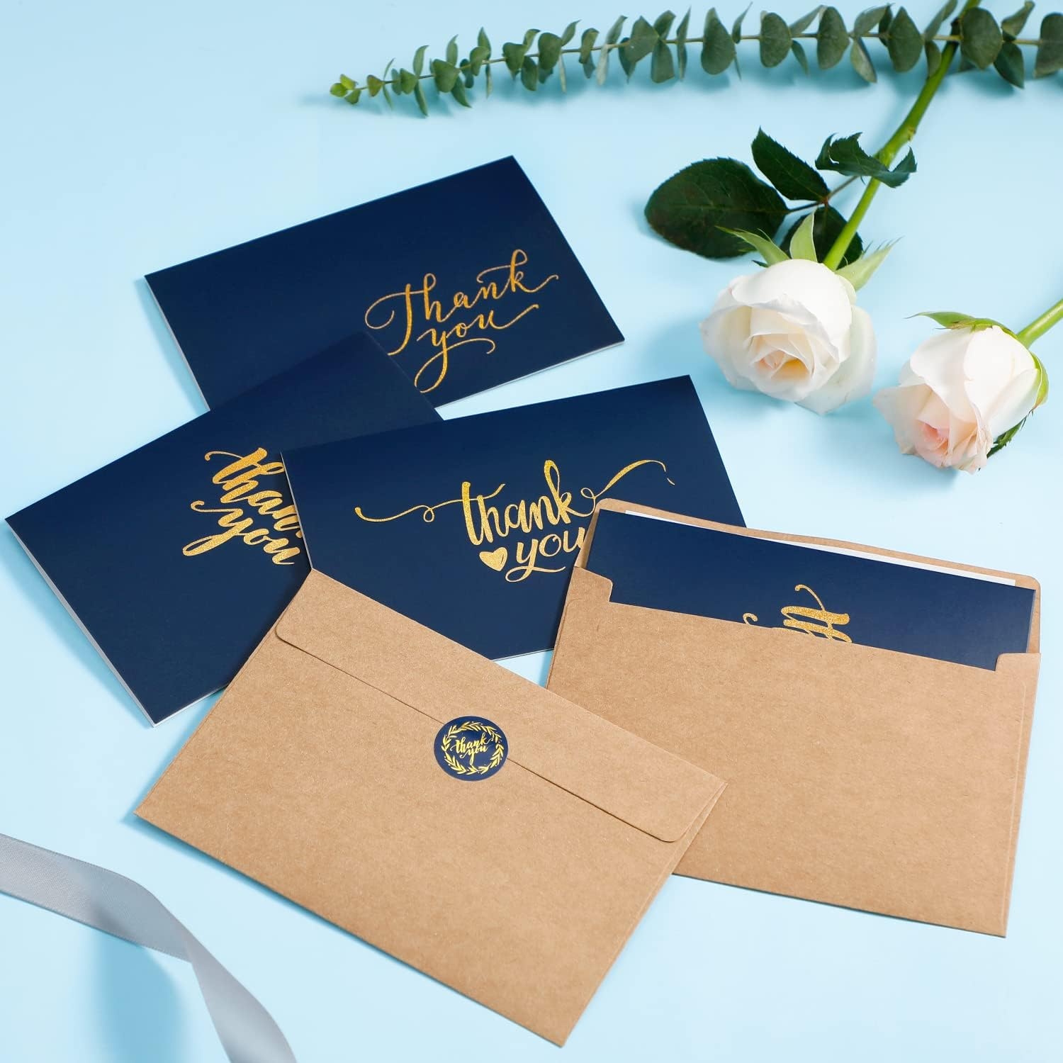 image:image100 Thank You Cards Bulk Navy Blue and Gold Designs Thank You Notes Box Set with SelfSeal Envelopes and Stickers Elegant 8 Design Greeting Card for Wedding Baby Shower Business Graduation Birthday