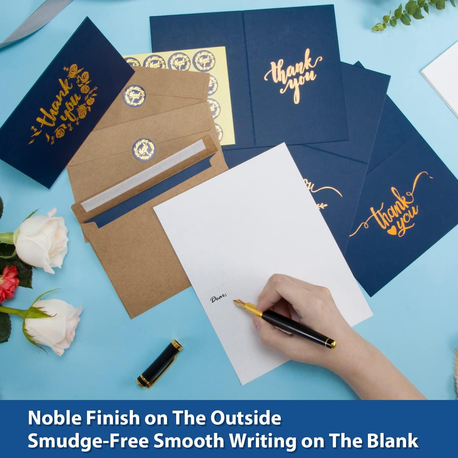 image:image100 Thank You Cards Bulk Navy Blue and Gold Designs Thank You Notes Box Set with SelfSeal Envelopes and Stickers Elegant 8 Design Greeting Card for Wedding Baby Shower Business Graduation Birthday