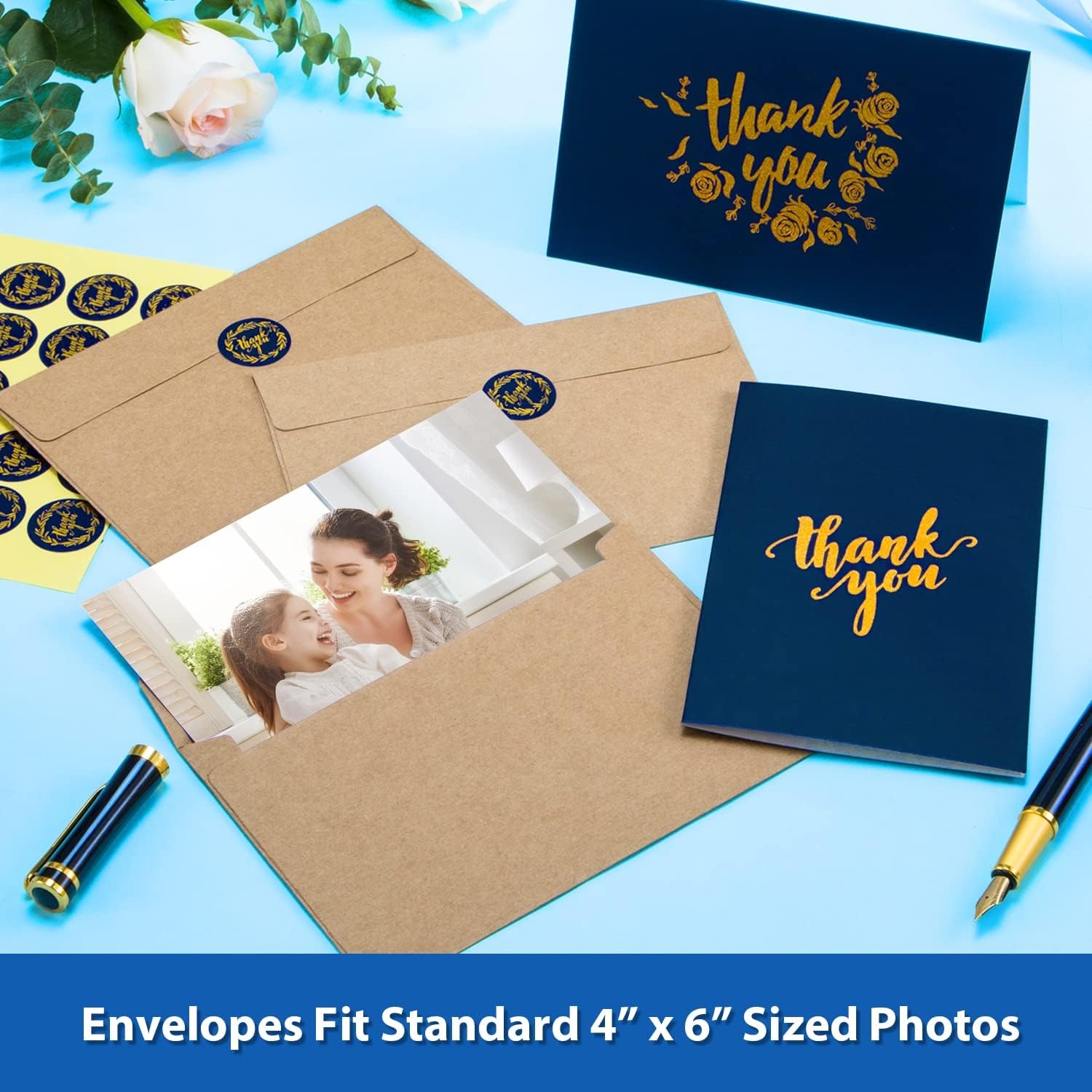 image:image100 Thank You Cards Bulk Navy Blue and Gold Designs Thank You Notes Box Set with SelfSeal Envelopes and Stickers Elegant 8 Design Greeting Card for Wedding Baby Shower Business Graduation Birthday