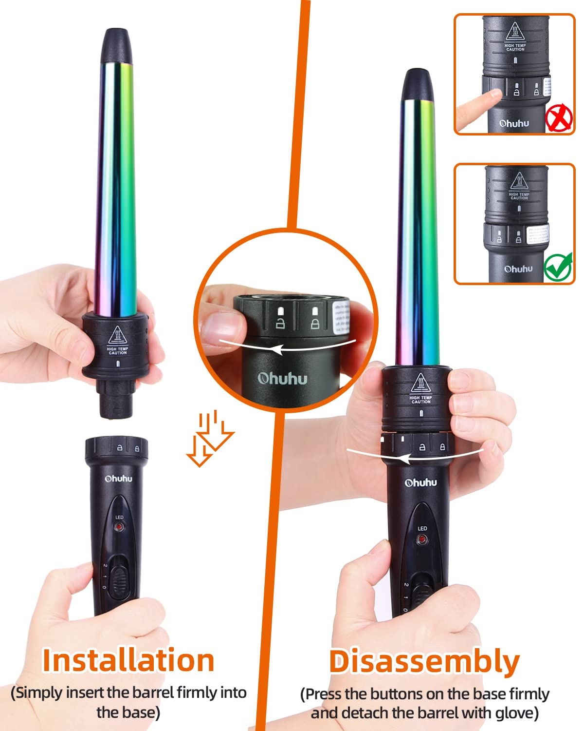 image:image7 in 1 Curling Iron Wand Set Ohuhu Upgrade Curling Wand with 7Pcs 035 to 125 Inch Interchangeable Ceramic Barrels and Heat Protective Glove Gifts Rainbow Color