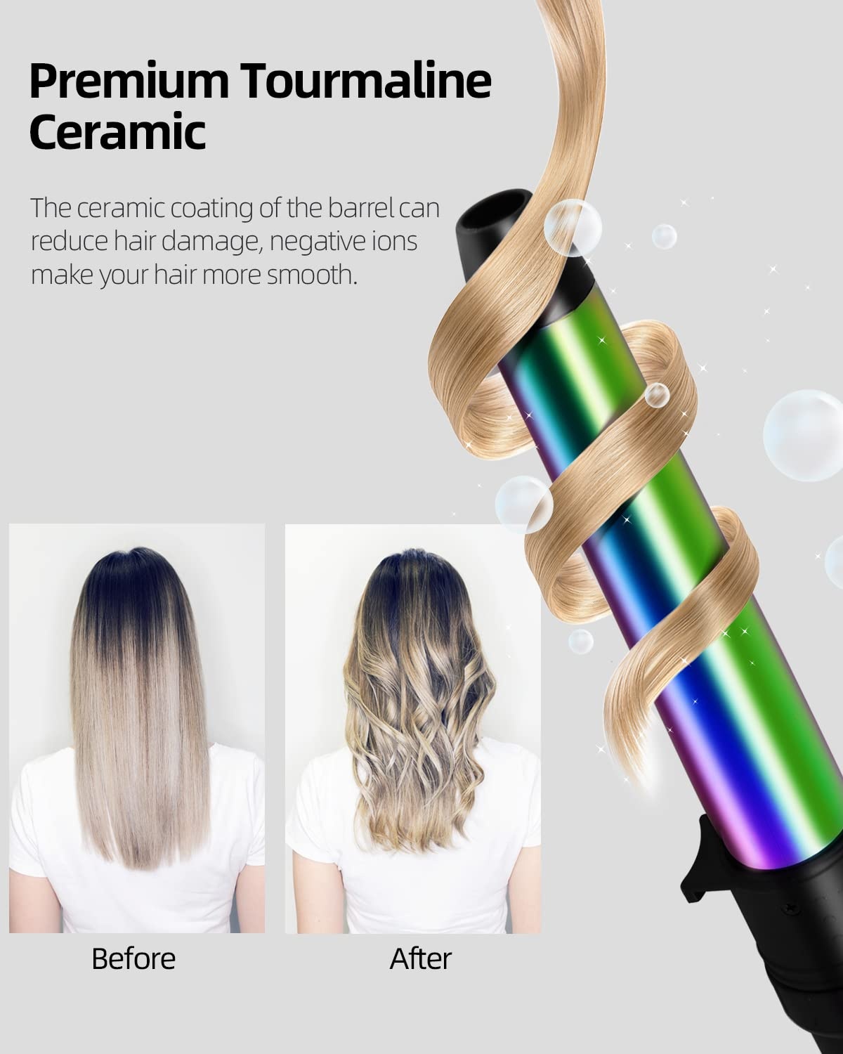 image:image7 in 1 Curling Iron Wand Set Ohuhu Upgrade Curling Wand with 7Pcs 035 to 125 Inch Interchangeable Ceramic Barrels and Heat Protective Glove Gifts Rainbow Color