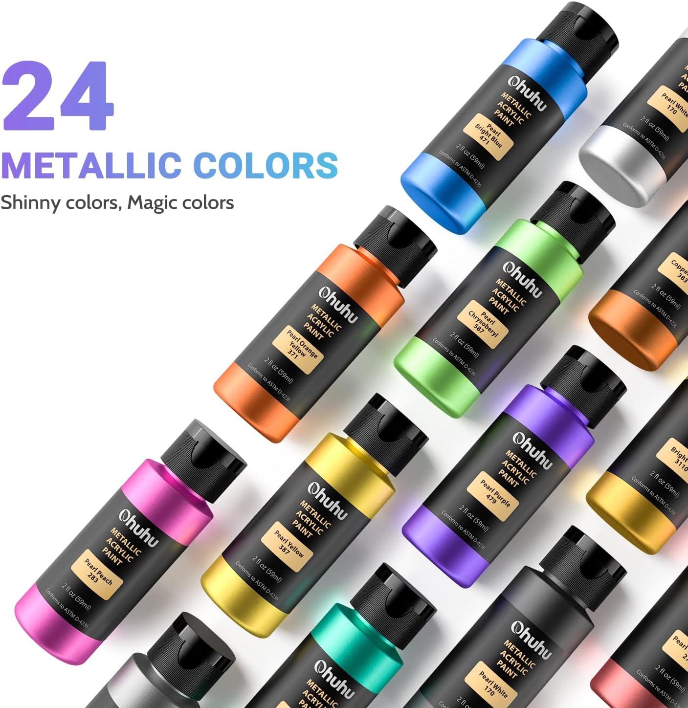 image:imageAcrylic Paint Set for Art Ohuhu 24 Colors 2 Ounce59ml Metallic Acrylic Paint Supplies for Wood Fabric Crafts Canvas LeatherampStone