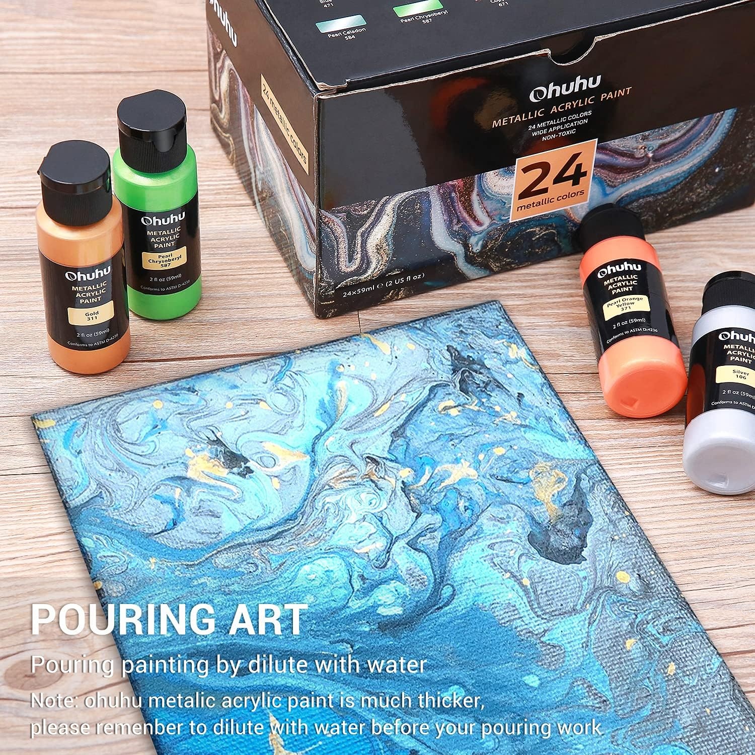 image:imageAcrylic Paint Set for Art Ohuhu 24 Colors 2 Ounce59ml Metallic Acrylic Paint Supplies for Wood Fabric Crafts Canvas LeatherampStone