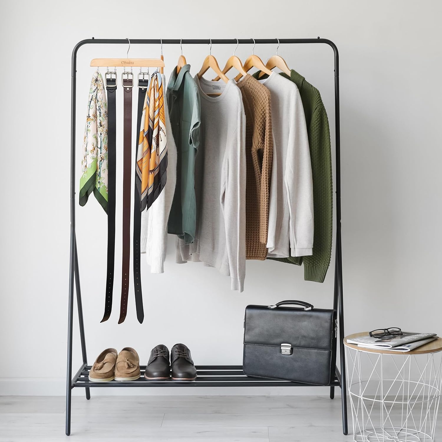 image:imageBelt Hanger Organizer for Closet Ohuhu 16 Hooks Max 48 Belts Tie Rack Wooden Belt Holder for Storage 360 Degree Rotating Space Saver Organizer for Men Women Belt Tie Scarf AccessoriesBurlywood