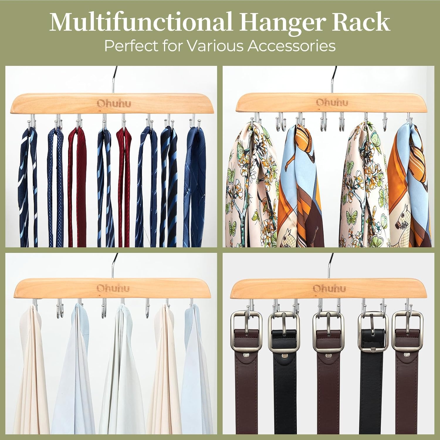 image:imageBelt Hanger Organizer for Closet Ohuhu 16 Hooks Max 48 Belts Tie Rack Wooden Belt Holder for Storage 360 Degree Rotating Space Saver Organizer for Men Women Belt Tie Scarf AccessoriesBurlywood