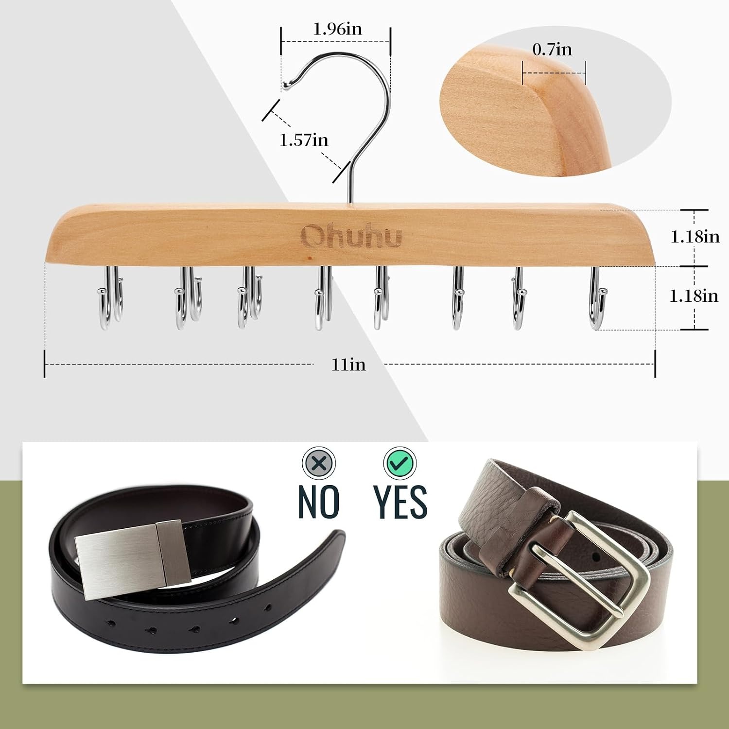 image:imageBelt Hanger Organizer for Closet Ohuhu 16 Hooks Max 48 Belts Tie Rack Wooden Belt Holder for Storage 360 Degree Rotating Space Saver Organizer for Men Women Belt Tie Scarf AccessoriesBurlywood