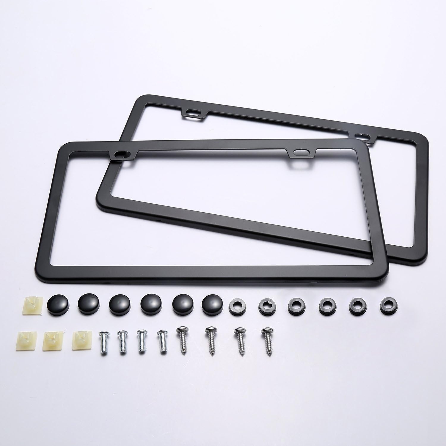 image:imageBlack License Plate Frames Ohuhu 2 PCS Matte Aluminum Car License Plate Holder Slim Design with Bolts Washer Caps 2 Holes Licenses Plate Metal Covers Automotive Exterior Accessories for US Vehicles