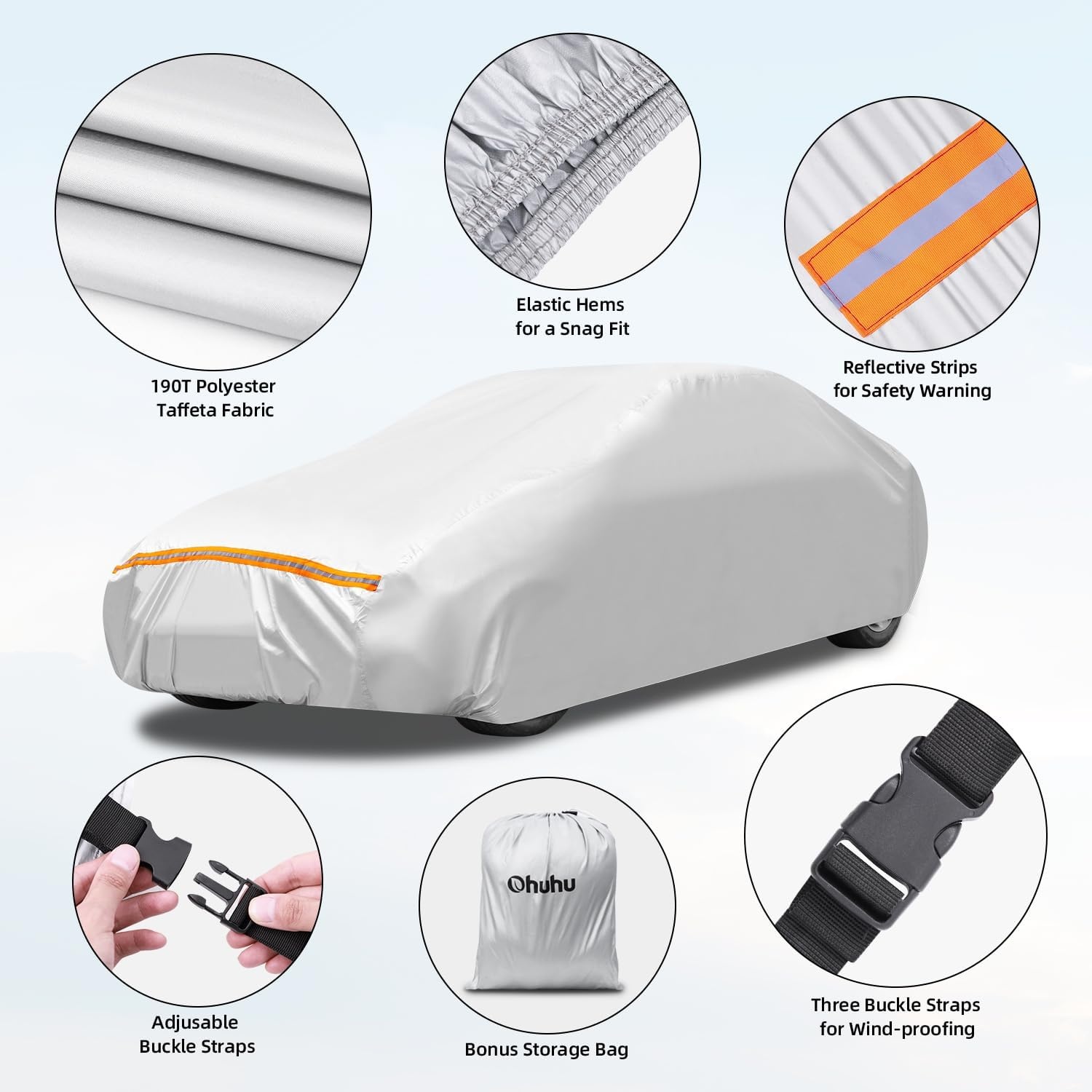 image:imageCar Cover All Weather Ohuhu Windproof Outdoor Full Car Covers for Automobiles Rain Sun Hail UV Protection Auto Cover Universal Fit for Sedan 191201