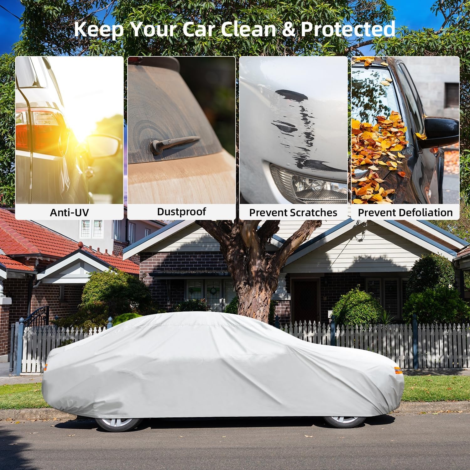 image:imageCar Cover for Sedan L 180191 Ohuhu Universal Sedan Car Covers Outdoor UV Protection Auto Cover Windproof Dustproof Scratch Resistant
