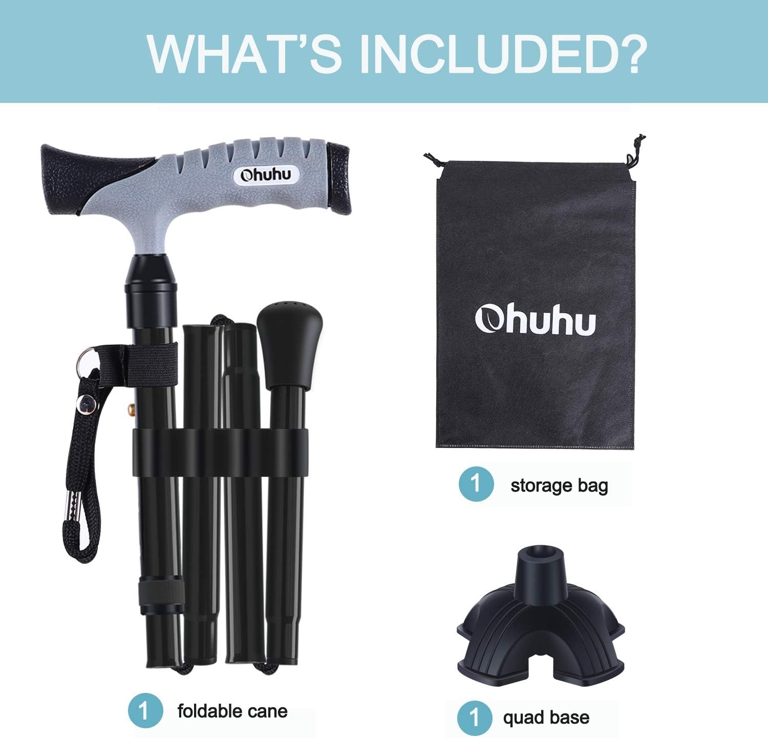 image:imageFolding Cane Ohuhu Adjustable Foldable Walking Cane for Men Women with 5 Adjustable Heights Collapsible Lightweight Balancing Mobility Aid Portable Hand Cane Walking Stick for Father Mother Gift