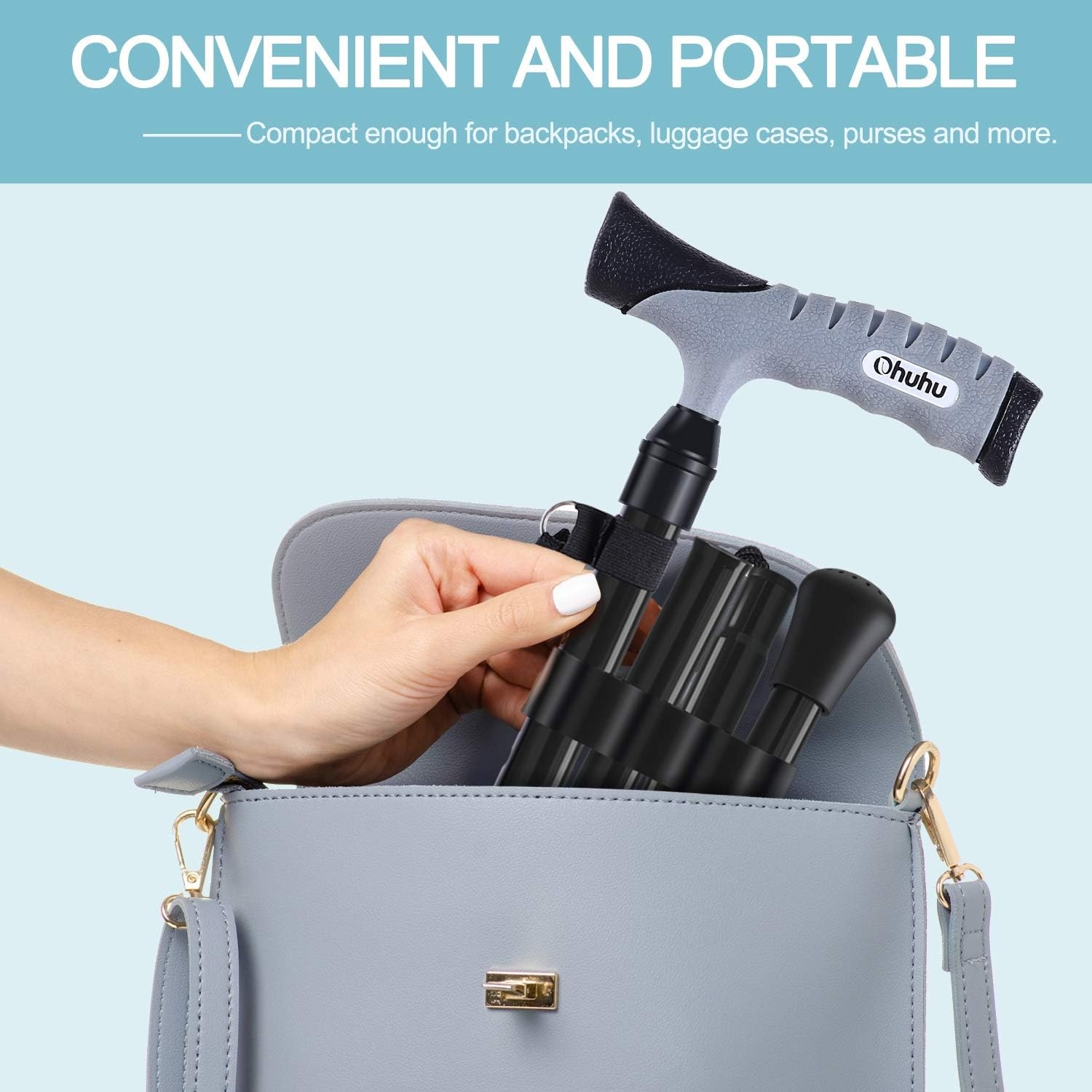 image:imageFolding Cane Ohuhu Adjustable Foldable Walking Cane for Men Women with 5 Adjustable Heights Collapsible Lightweight Balancing Mobility Aid Portable Hand Cane Walking Stick for Father Mother Gift