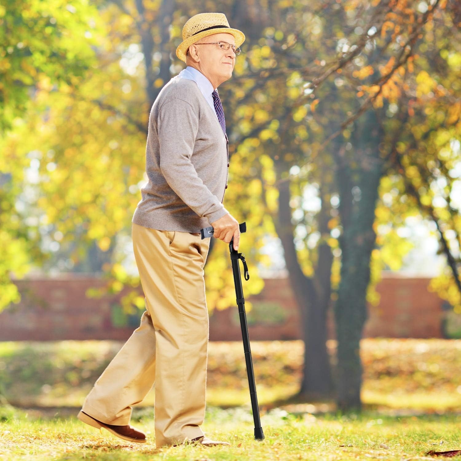 image:imageFolding Cane Ohuhu Adjustable Foldable Walking Cane for Men Women with 5 Adjustable Heights Collapsible Lightweight Balancing Mobility Aid Portable Hand Cane Walking Stick for Father Mother Gift