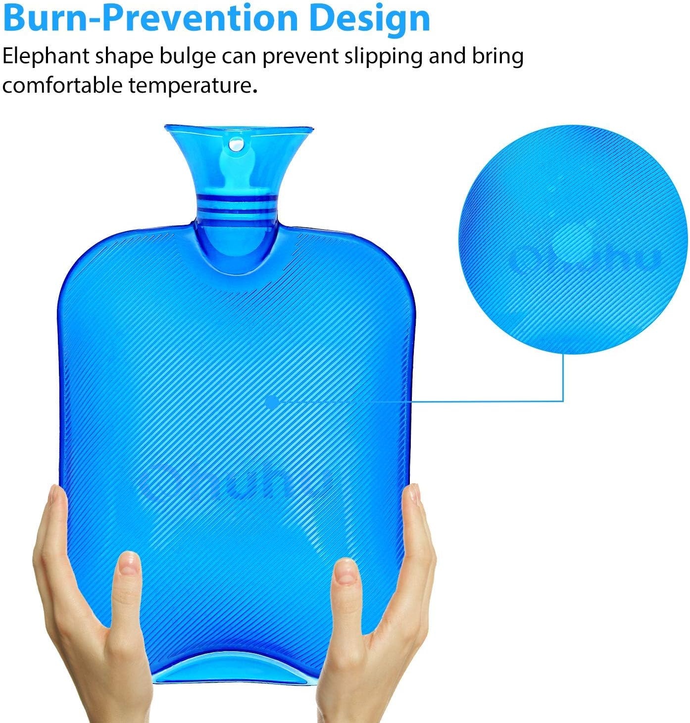 image:imageHot Water Bottle Ohuhu 2L Classic Premium Transparent Hot or Cold Water Bag for Pain Relief Hot Pack Therapy 2000ml 68oz Blue Home and Outdoor