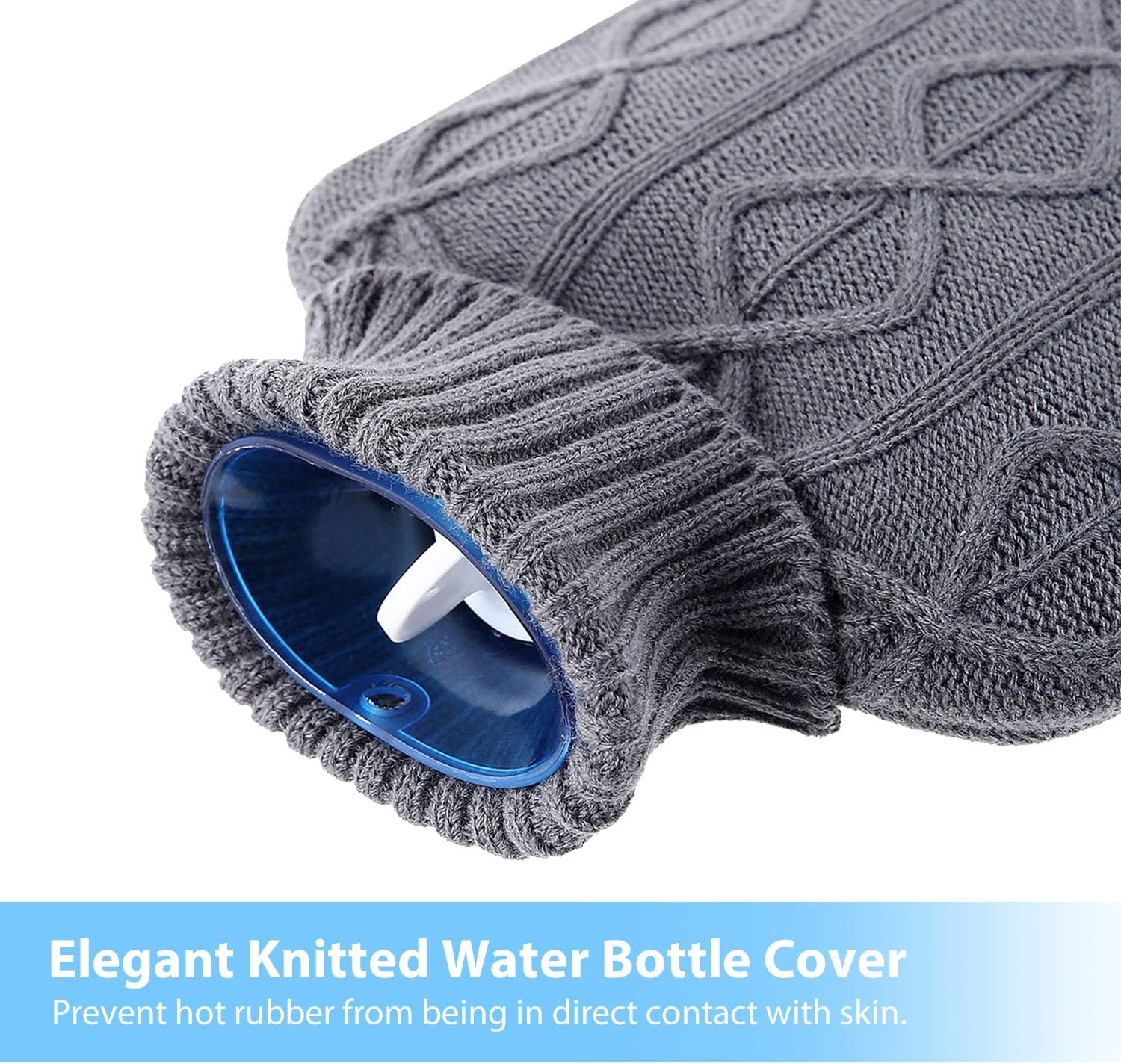 image:imageHot Water Bottle with Cover Ohuhu 2L Classic Premium Transparent Hot or Cold Water Bag with Knit Cover for Pain Relief Hot Pack Therapy 2000ml 68oz Blue Home and Outdoor