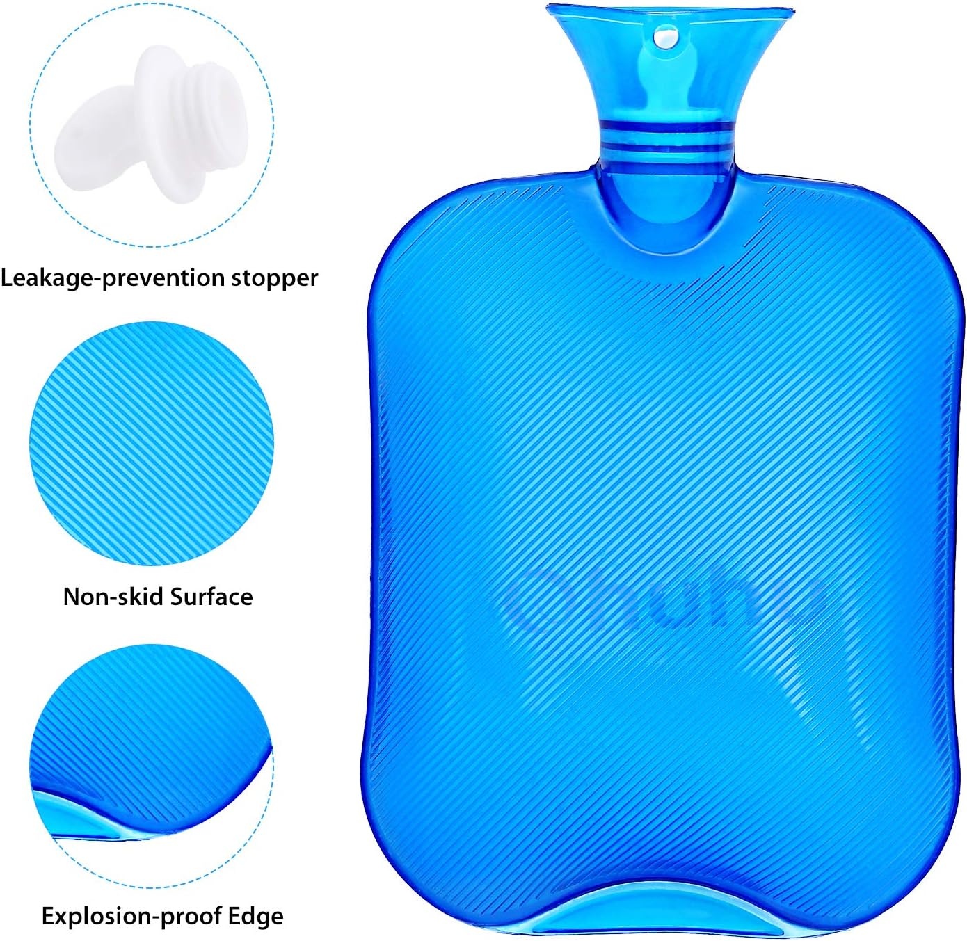 image:imageHot Water Bottle with Cover Ohuhu 2L Classic Premium Transparent Hot or Cold Water Bag with Knit Cover for Pain Relief Hot Pack Therapy 2000ml 68oz Blue Home and Outdoor
