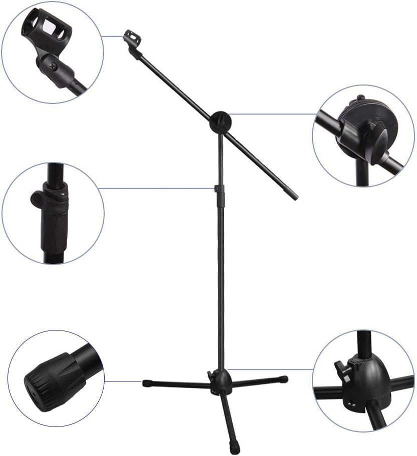 image:imageMicrophone Stand 2 pack Ohuhu Tripod Boom Mic Stands Dual Mic Clip Collapsible Black