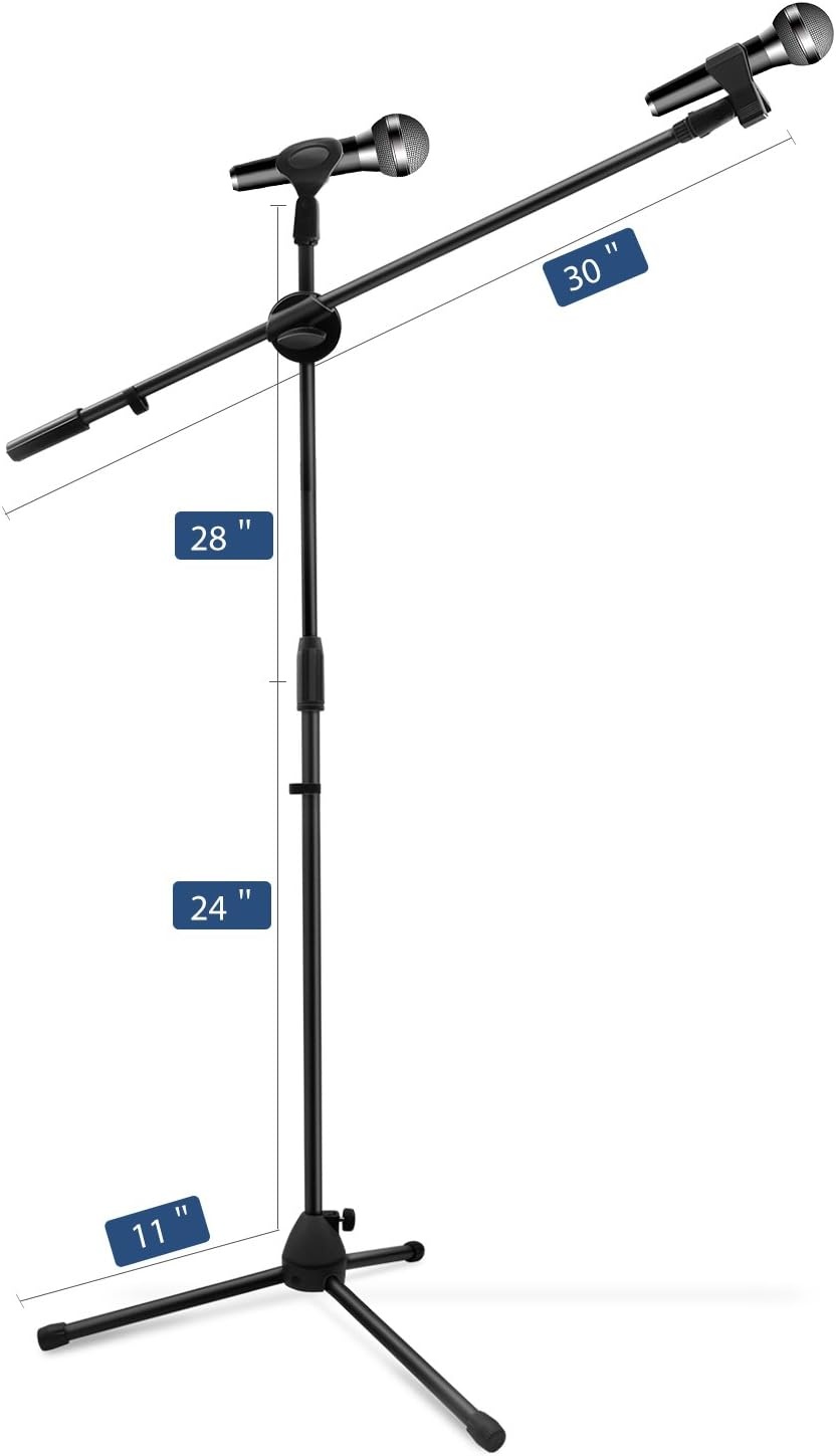 image:imageMicrophone Stand 2 pack Ohuhu Tripod Boom Mic Stands Dual Mic Clip Collapsible Black