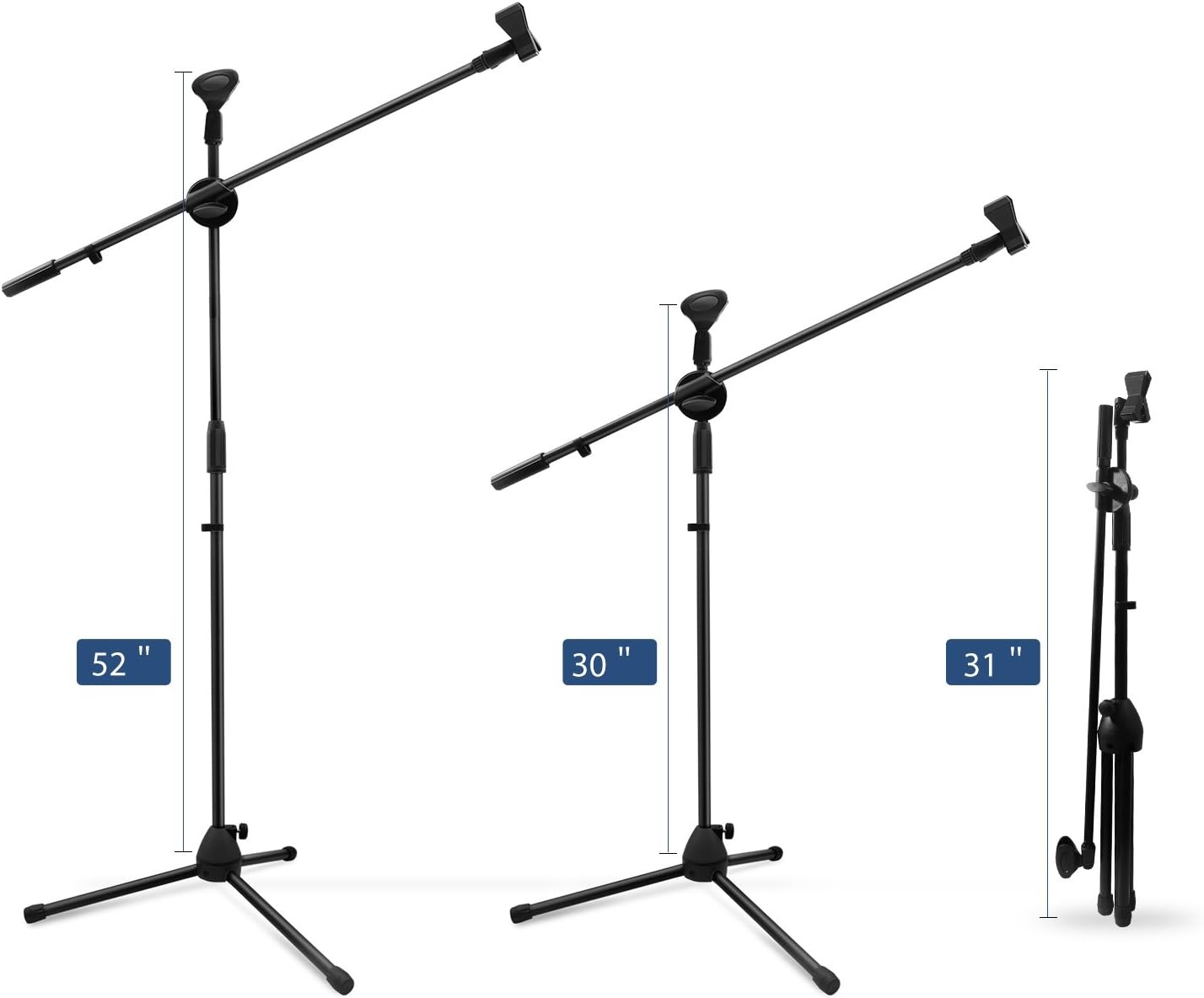 image:imageMicrophone Stand 2 pack Ohuhu Tripod Boom Mic Stands Dual Mic Clip Collapsible Black
