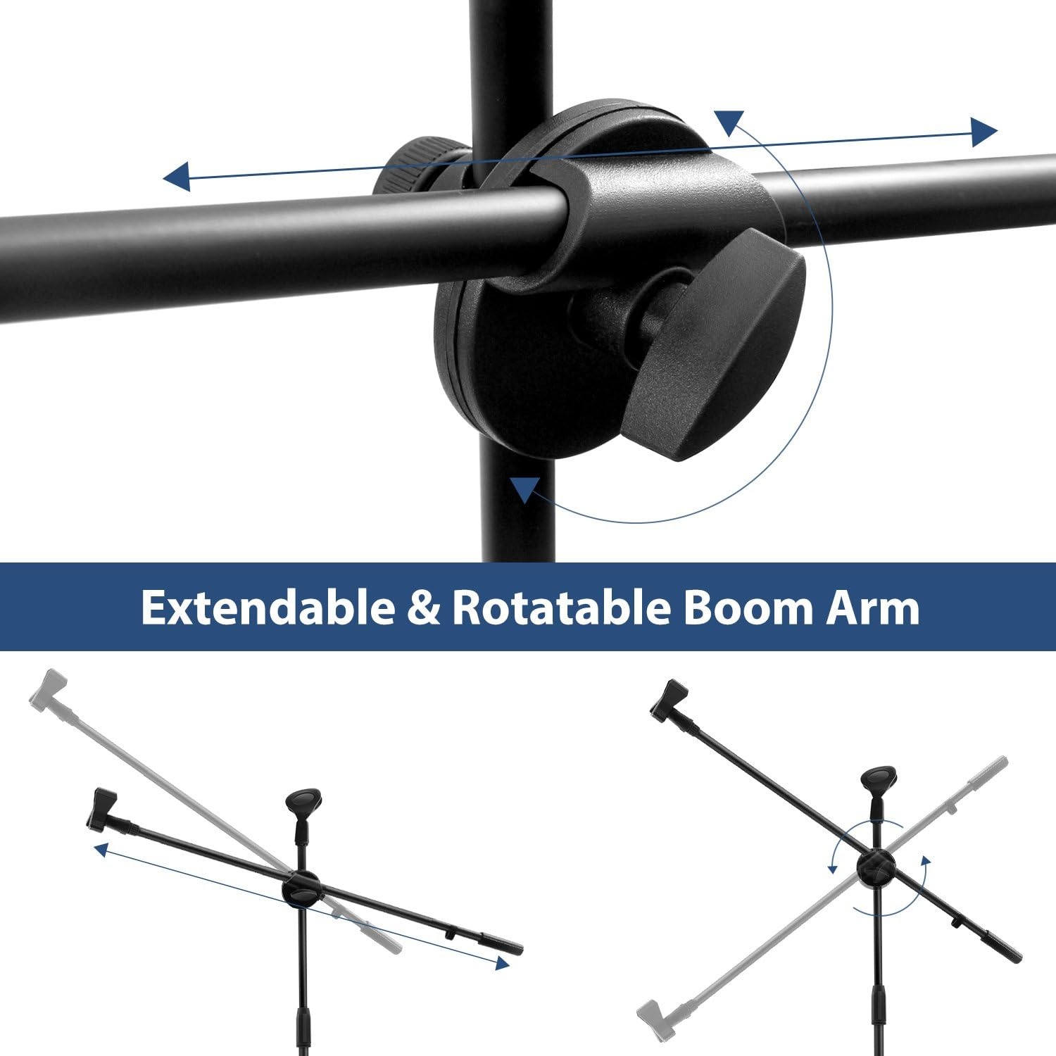 image:imageMicrophone Stand 2 pack Ohuhu Tripod Boom Mic Stands Dual Mic Clip Collapsible Black