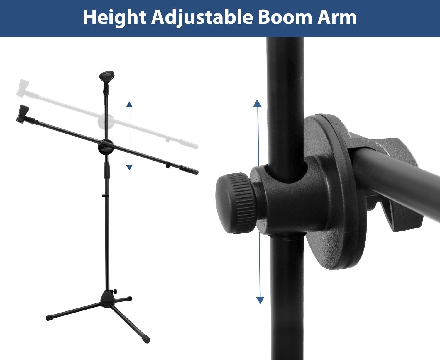 image:imageMicrophone Stand 2 pack Ohuhu Tripod Boom Mic Stands Dual Mic Clip Collapsible Black