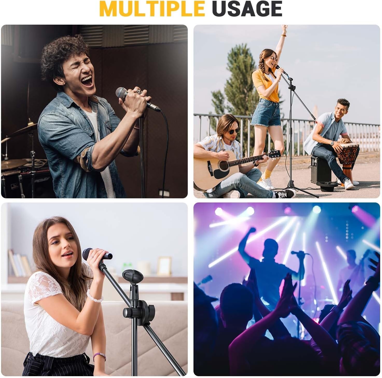 image:imageMicrophone Stand Ohuhu Tripod Mic Stand Boom with Mic Clips Height Adjustable Light Weight Black