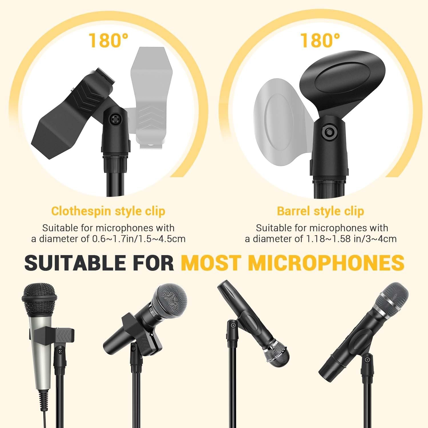 image:imageMicrophone Stand Ohuhu Tripod Mic Stand Boom with Mic Clips Height Adjustable Light Weight Black