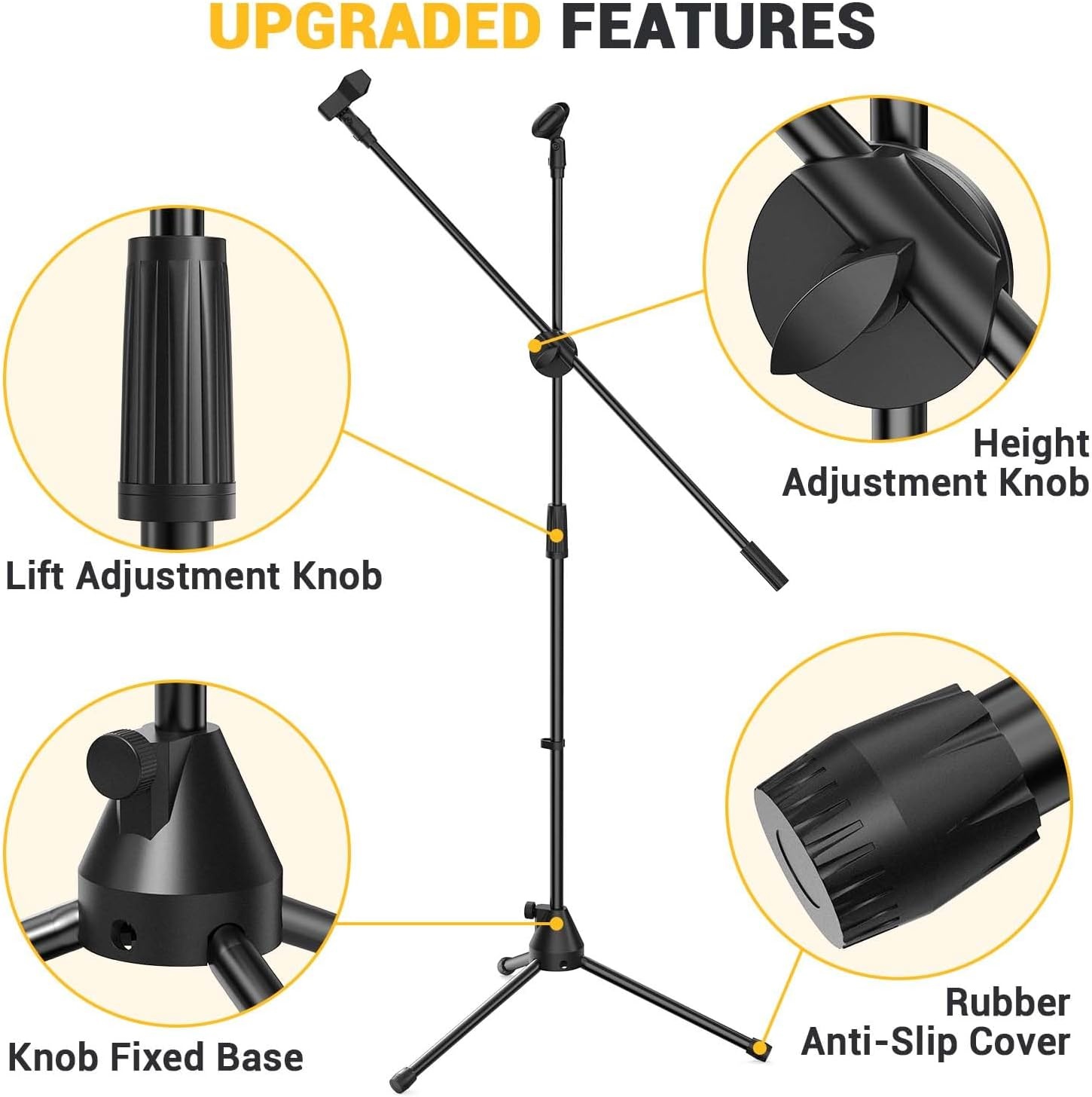 image:imageMicrophone Stand Ohuhu Tripod Mic Stand Boom with Mic Clips Height Adjustable Light Weight Black