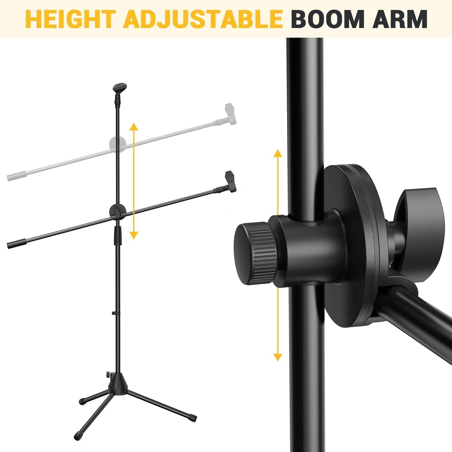 image:imageMicrophone Stand Ohuhu Tripod Mic Stand Boom with Mic Clips Height Adjustable Light Weight Black