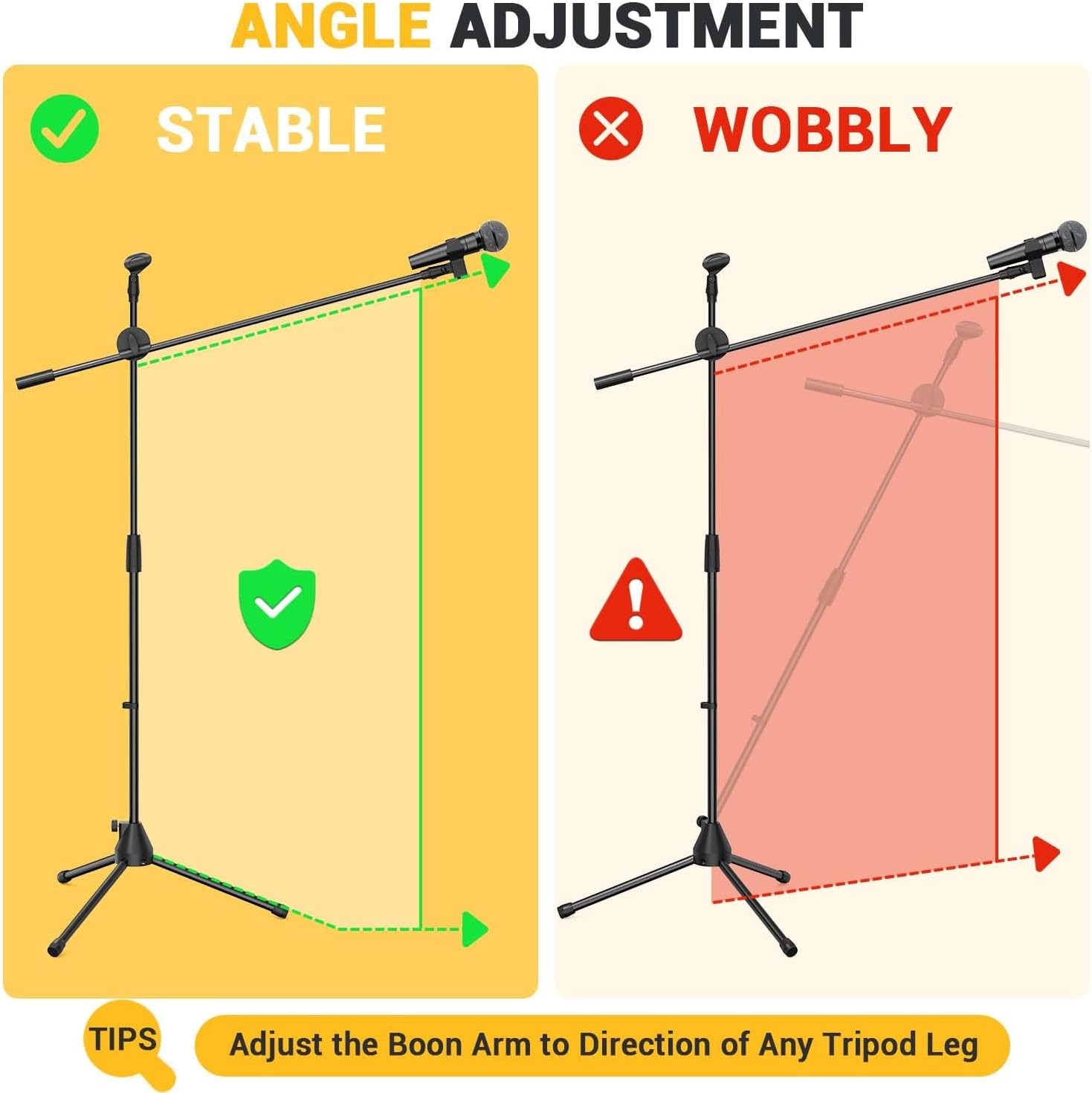 image:imageMicrophone Stand Ohuhu Tripod Mic Stand Boom with Mic Clips Height Adjustable Light Weight Black