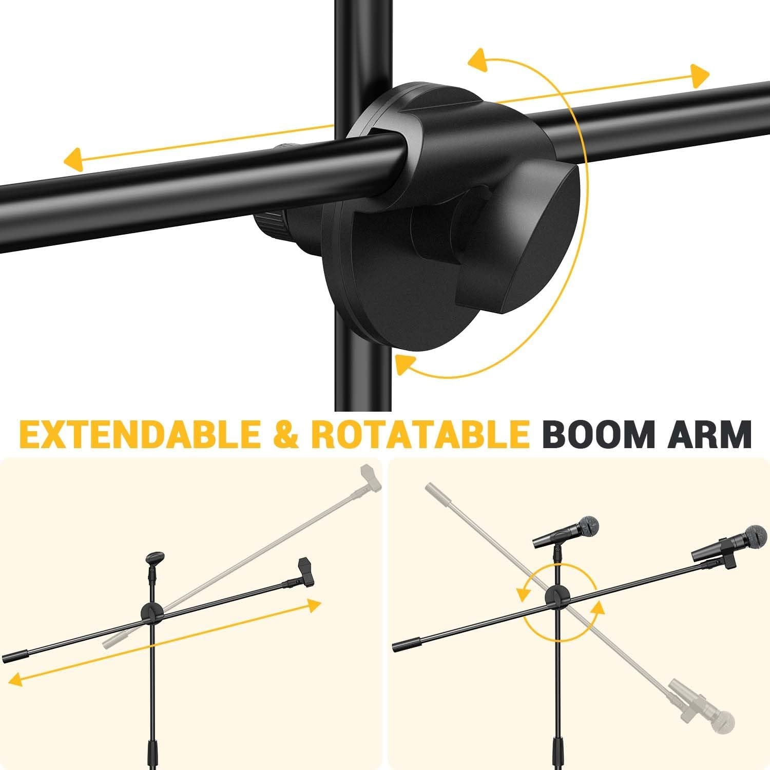 image:imageMicrophone Stand Ohuhu Tripod Mic Stand Boom with Mic Clips Height Adjustable Light Weight Black
