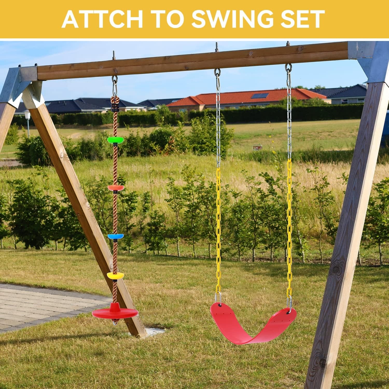 image:imageOhuhu 2 Pack Swing Set for Tree Heavy Duty Swing Seat amp Climbing Rope Disc Swing Outdoor Playground Backyard Flying Swing Toys for Kids Adults Swingset Accessories Included Snap Hook amp Strap
