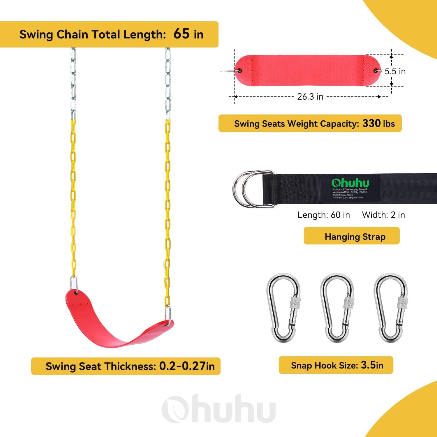 image:imageOhuhu 2 Pack Swing Set for Tree Heavy Duty Swing Seat amp Climbing Rope Disc Swing Outdoor Playground Backyard Flying Swing Toys for Kids Adults Swingset Accessories Included Snap Hook amp Strap