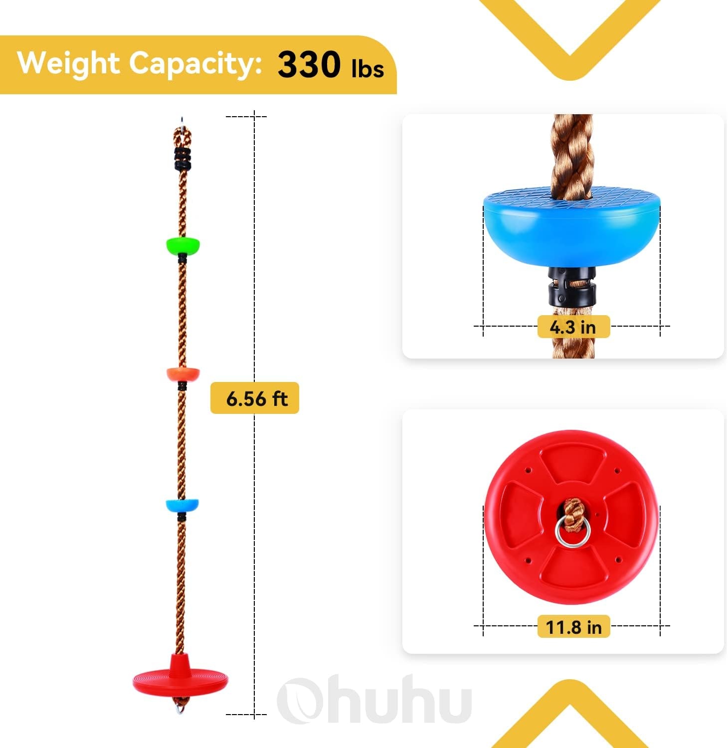 image:imageOhuhu 2 Pack Swing Set for Tree Heavy Duty Swing Seat amp Climbing Rope Disc Swing Outdoor Playground Backyard Flying Swing Toys for Kids Adults Swingset Accessories Included Snap Hook amp Strap