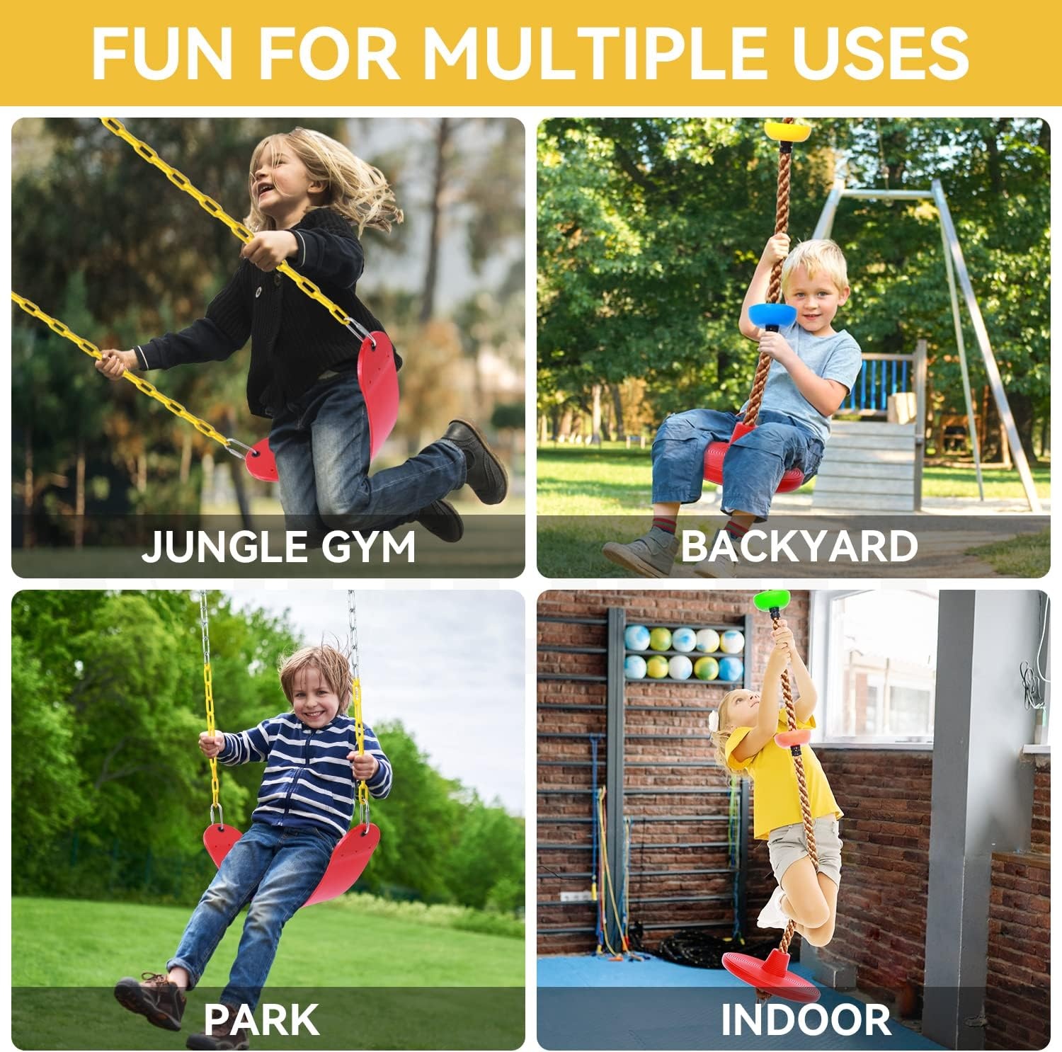 image:imageOhuhu 2 Pack Swing Set for Tree Heavy Duty Swing Seat amp Climbing Rope Disc Swing Outdoor Playground Backyard Flying Swing Toys for Kids Adults Swingset Accessories Included Snap Hook amp Strap
