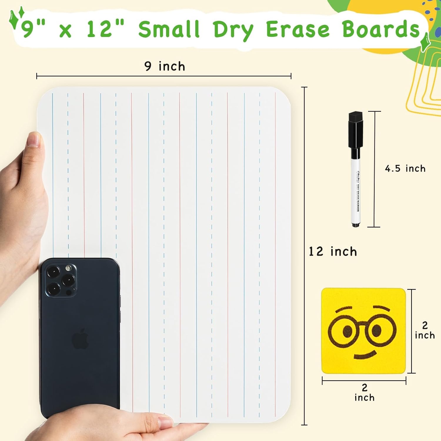 image:imageOhuhu 25 Pack LinedPlain Dry Erase Boards 9x12 DoubleSided White Board Class Set Includes 25 Mini Whiteboards 25 Black Markers and 25 Erasers for Classroom School Office Students Teachers