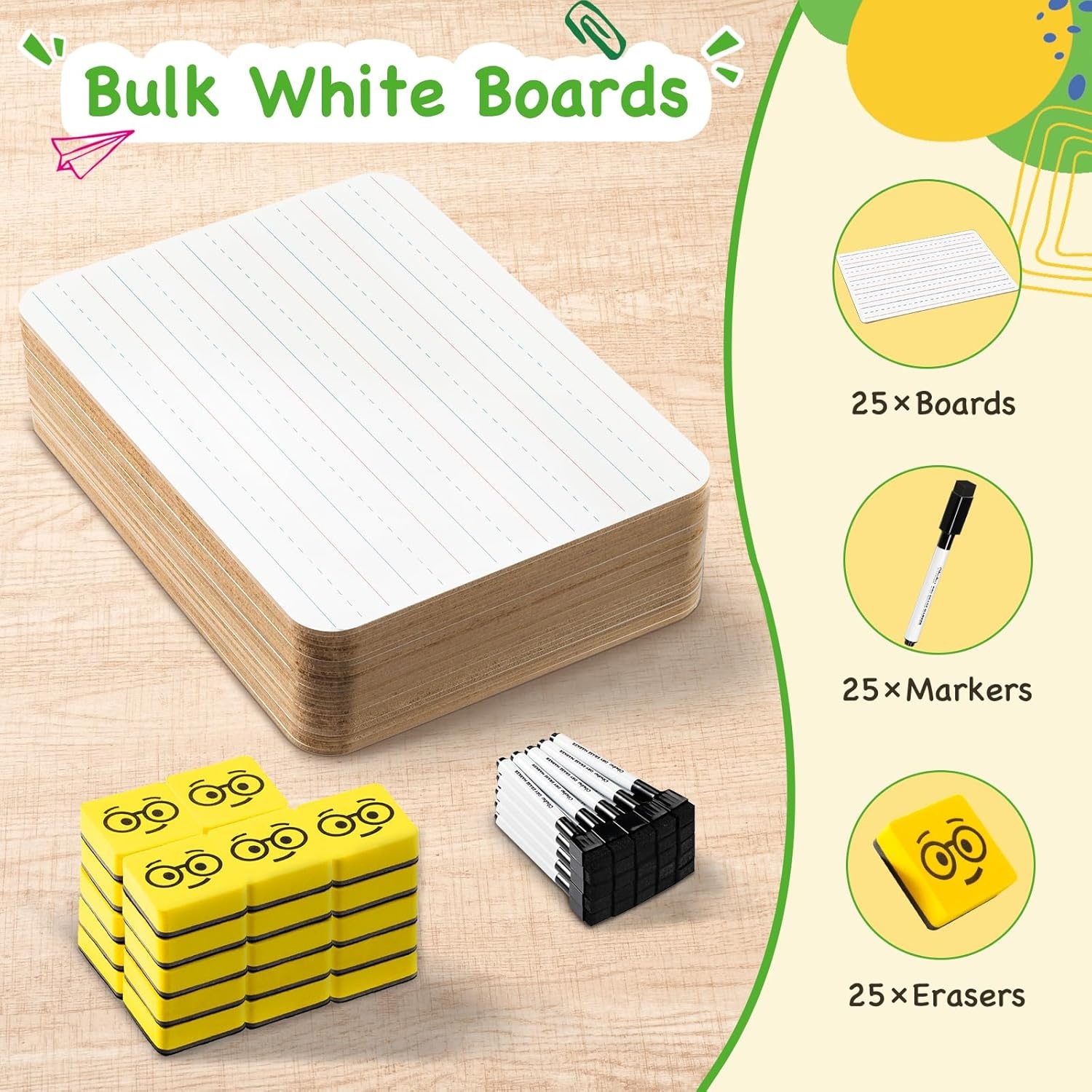 image:imageOhuhu 25 Pack LinedPlain Dry Erase Boards 9x12 DoubleSided White Board Class Set Includes 25 Mini Whiteboards 25 Black Markers and 25 Erasers for Classroom School Office Students Teachers
