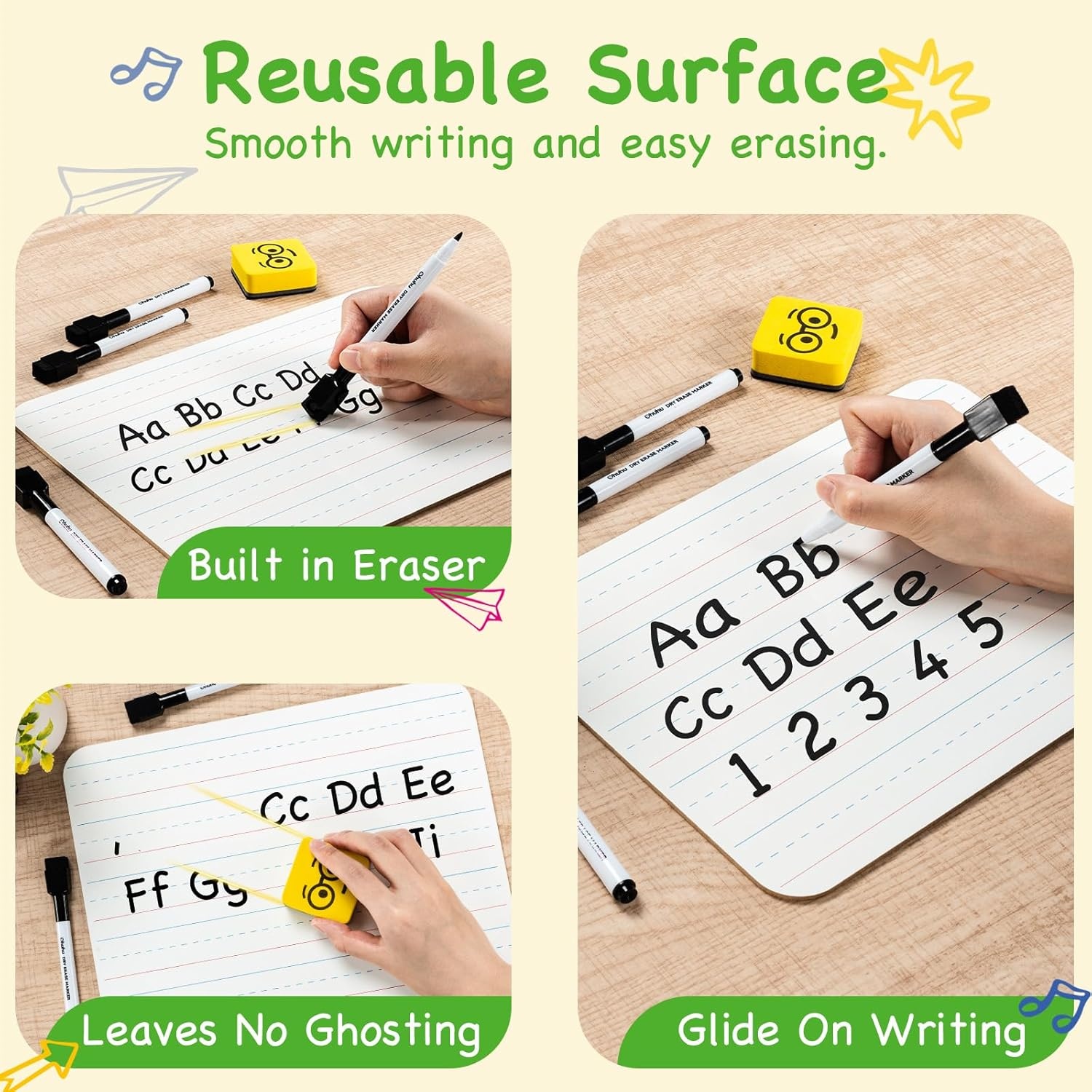 image:imageOhuhu 25 Pack LinedPlain Dry Erase Boards 9x12 DoubleSided White Board Class Set Includes 25 Mini Whiteboards 25 Black Markers and 25 Erasers for Classroom School Office Students Teachers