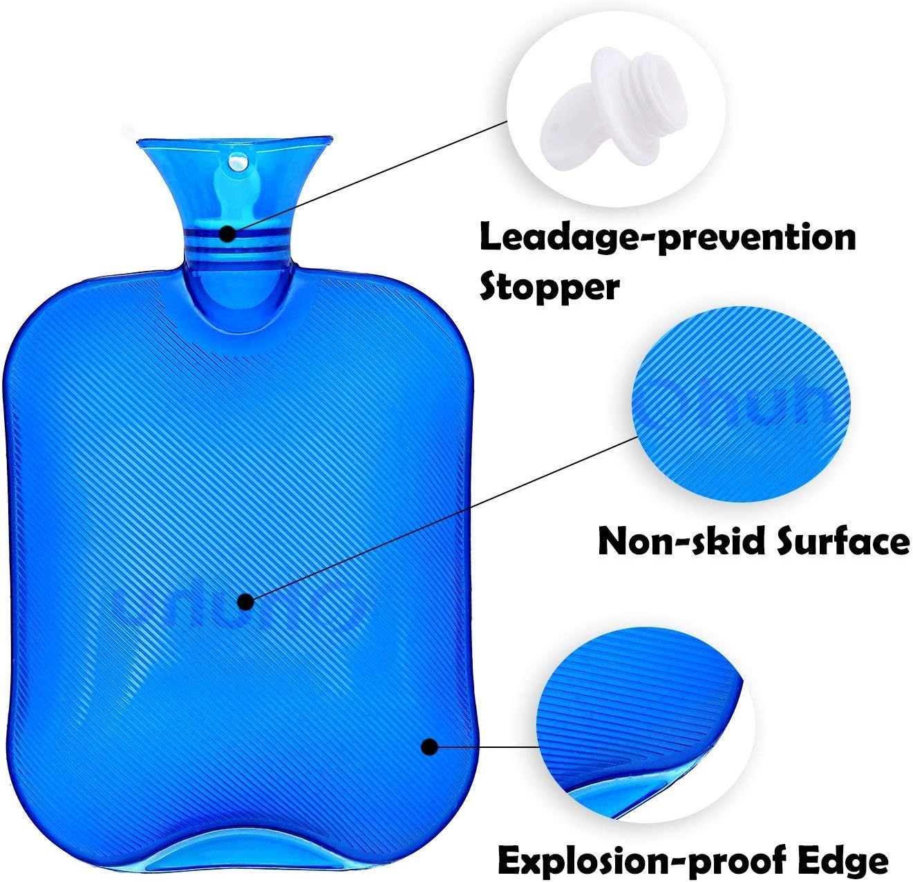 image:imageOhuhu 2L Hot Water Bottle for Pain Relief Hot Therapy Classic Transparent Blue Hot Water Bottles