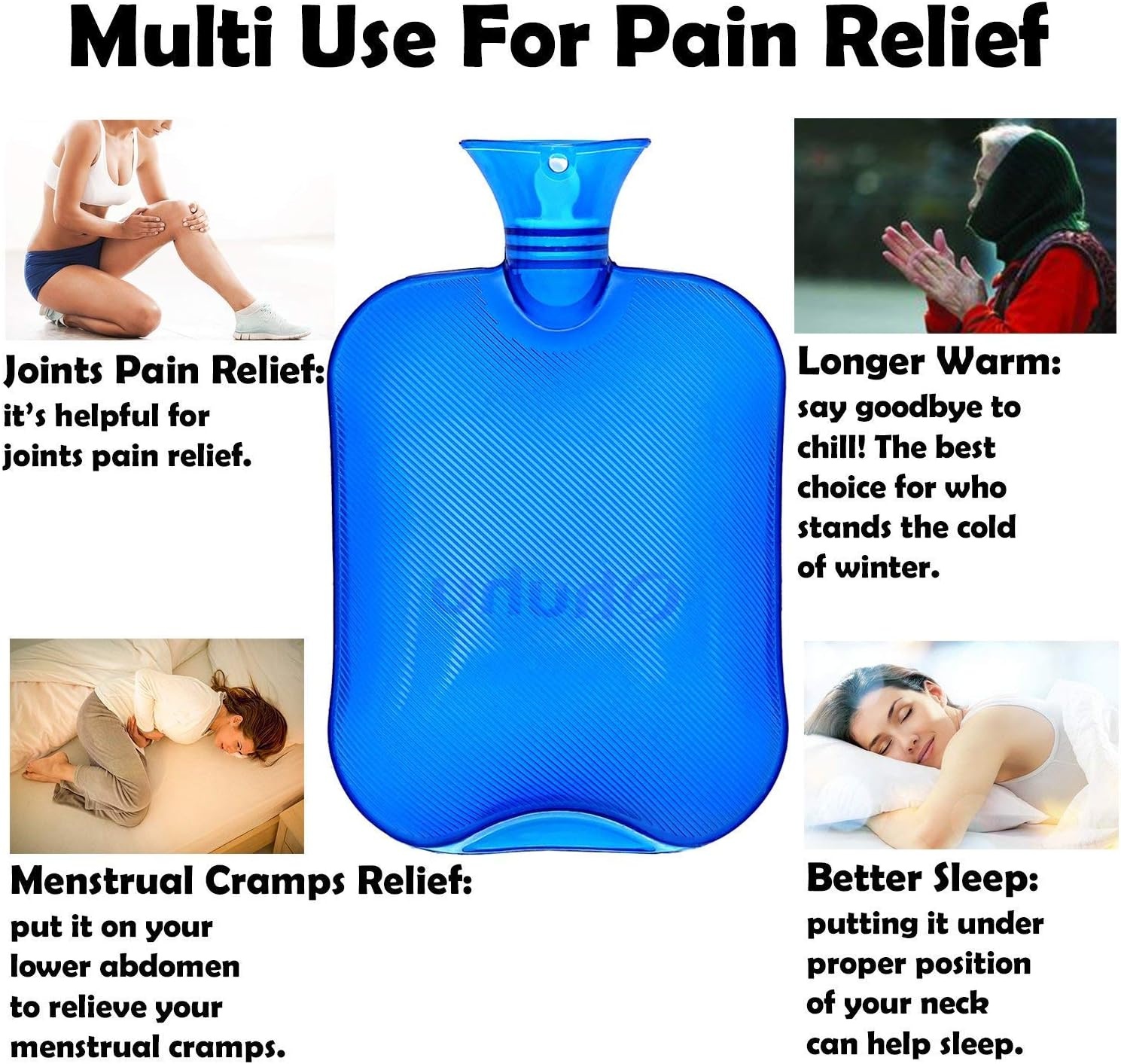 image:imageOhuhu 2L Hot Water Bottle for Pain Relief Hot Therapy Classic Transparent Blue Hot Water Bottles