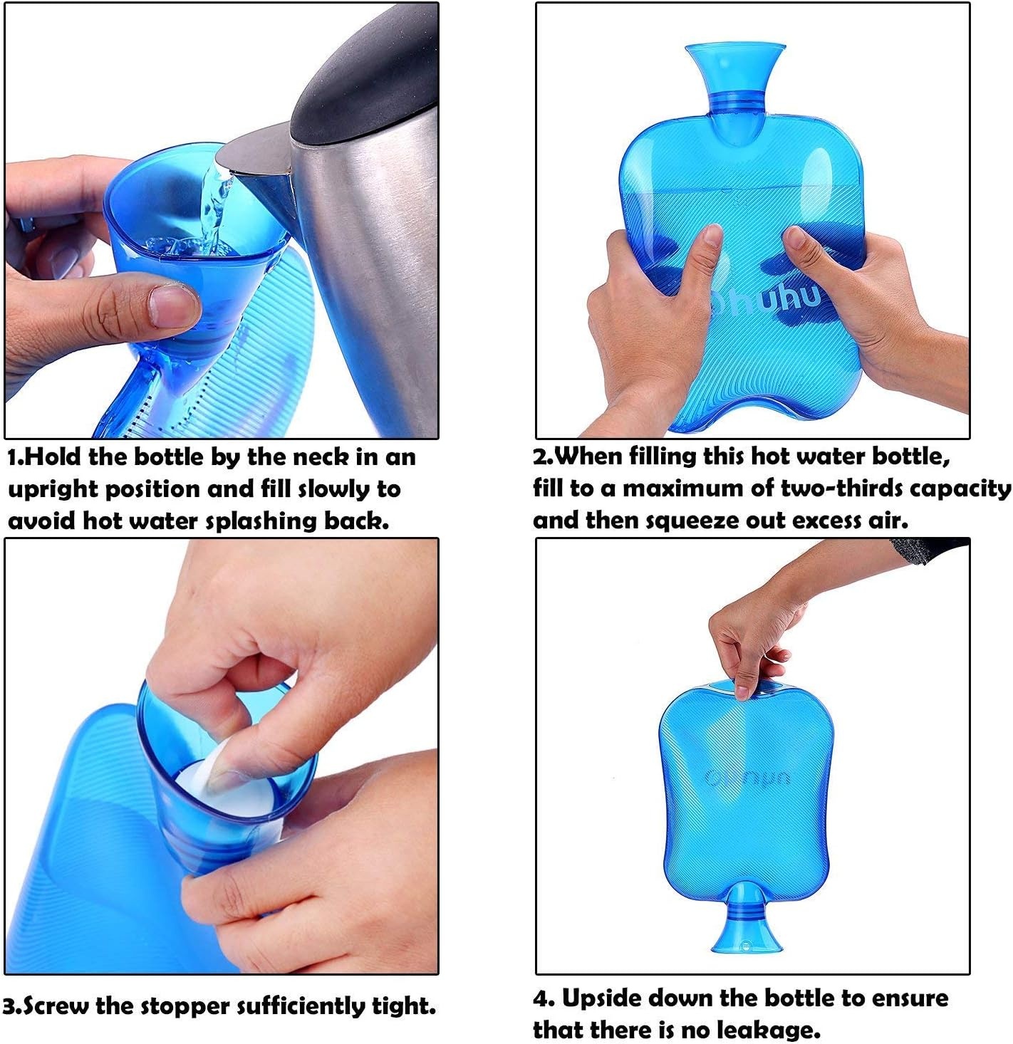 image:imageOhuhu 2L Hot Water Bottle for Pain Relief Hot Therapy Classic Transparent Blue Hot Water Bottles