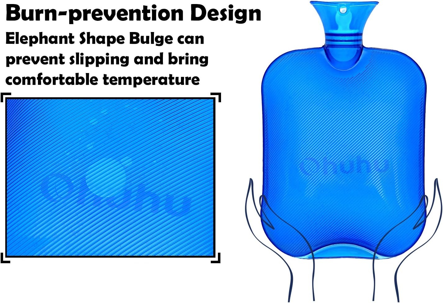 image:imageOhuhu 2L Hot Water Bottle for Pain Relief Hot Therapy Classic Transparent Blue Hot Water Bottles