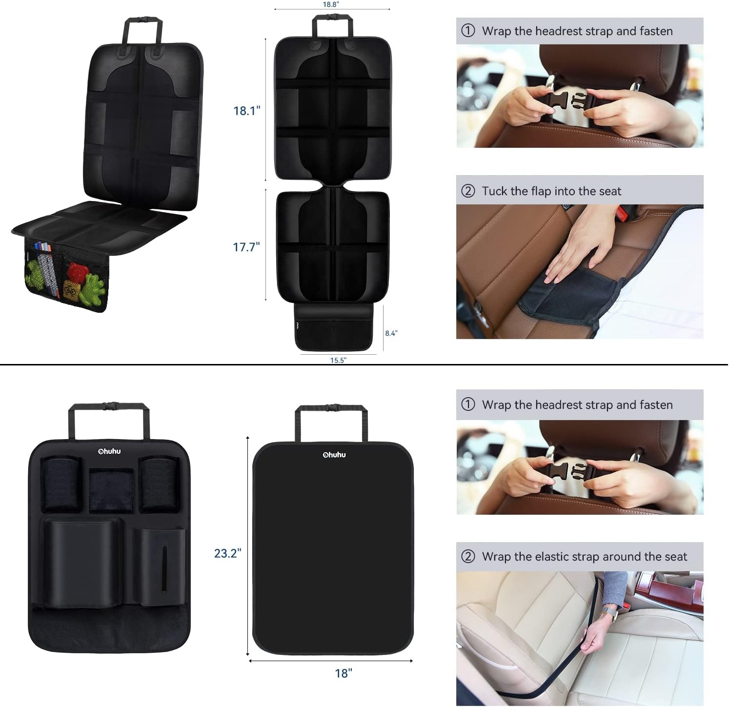 image:imageOhuhu 4 Packs Baby Child Car Seat Protectors and Kick Mat Car Back Seat Cover 2 Sets Auto Seat Cover for Carseats and Kids Kick Mats with Backseat Organizer