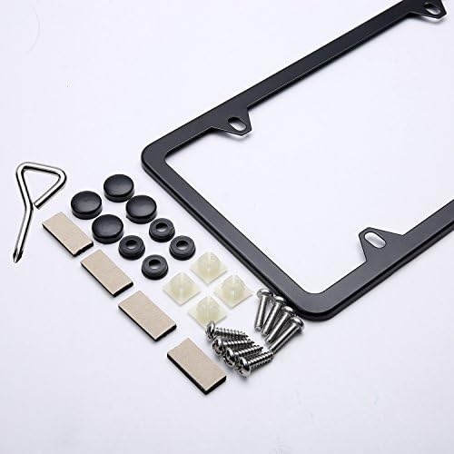 image:imageOhuhu Black License Plate Frames 4 Hole Matte Aluminum 2 PCS Slim License Plate Frame with Screws Caps Black