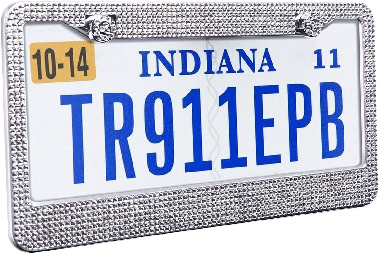image:imageOhuhu Bling License Plate Frames 2 Pack with Mounting Accessories and Gift Box Luxury Handcrafted Premium Rhinestone Glitter Sparkly License Plate Frame