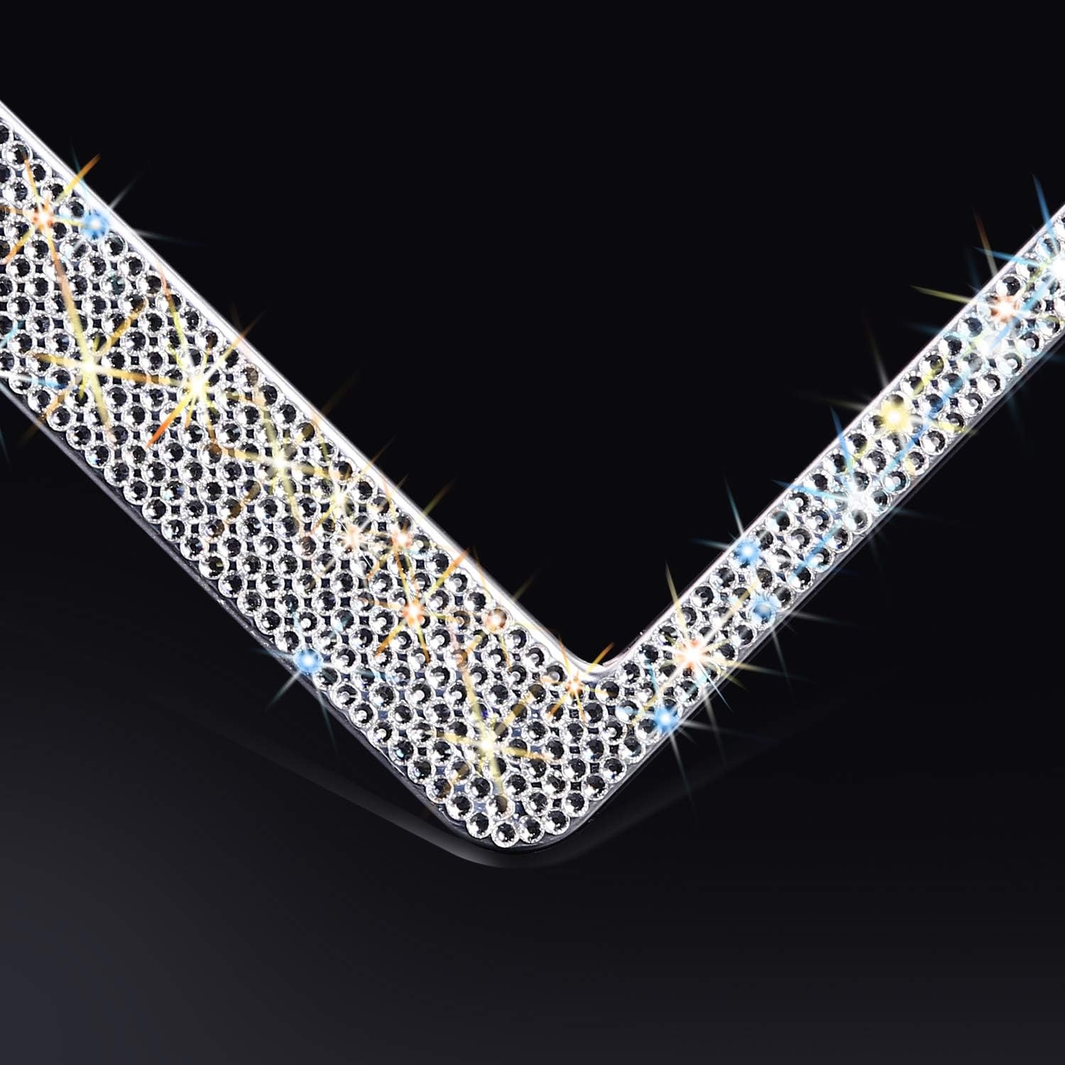 image:imageOhuhu Bling License Plate Frames 2 Pack with Mounting Accessories and Gift Box Luxury Handcrafted Premium Rhinestone Glitter Sparkly License Plate Frame