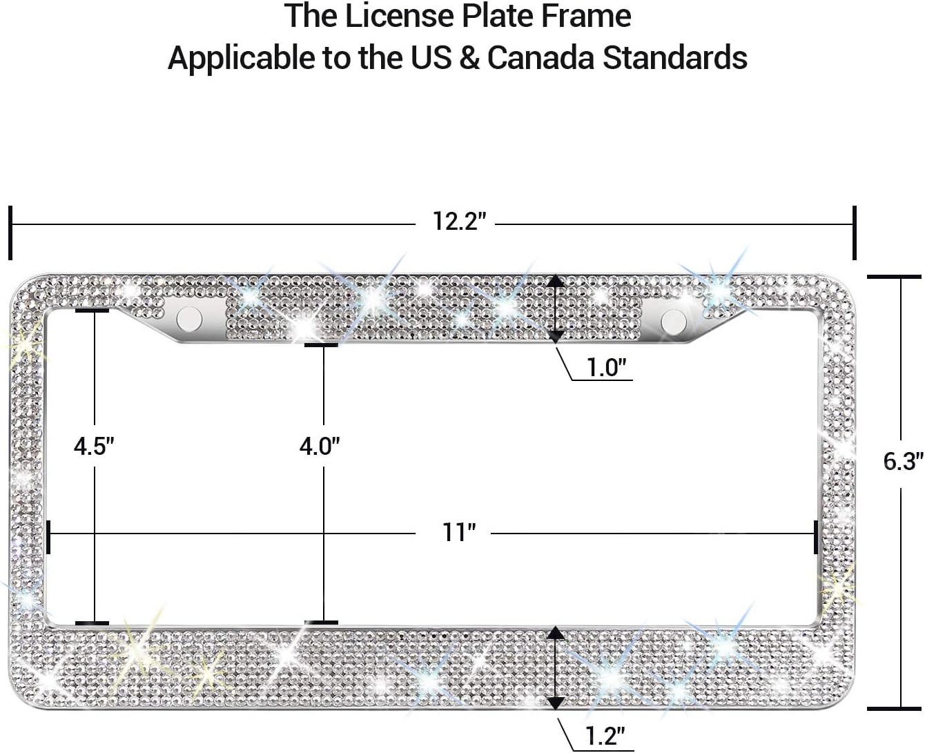 image:imageOhuhu Bling License Plate Frames 2 Pack with Mounting Accessories and Gift Box Luxury Handcrafted Premium Rhinestone Glitter Sparkly License Plate Frame