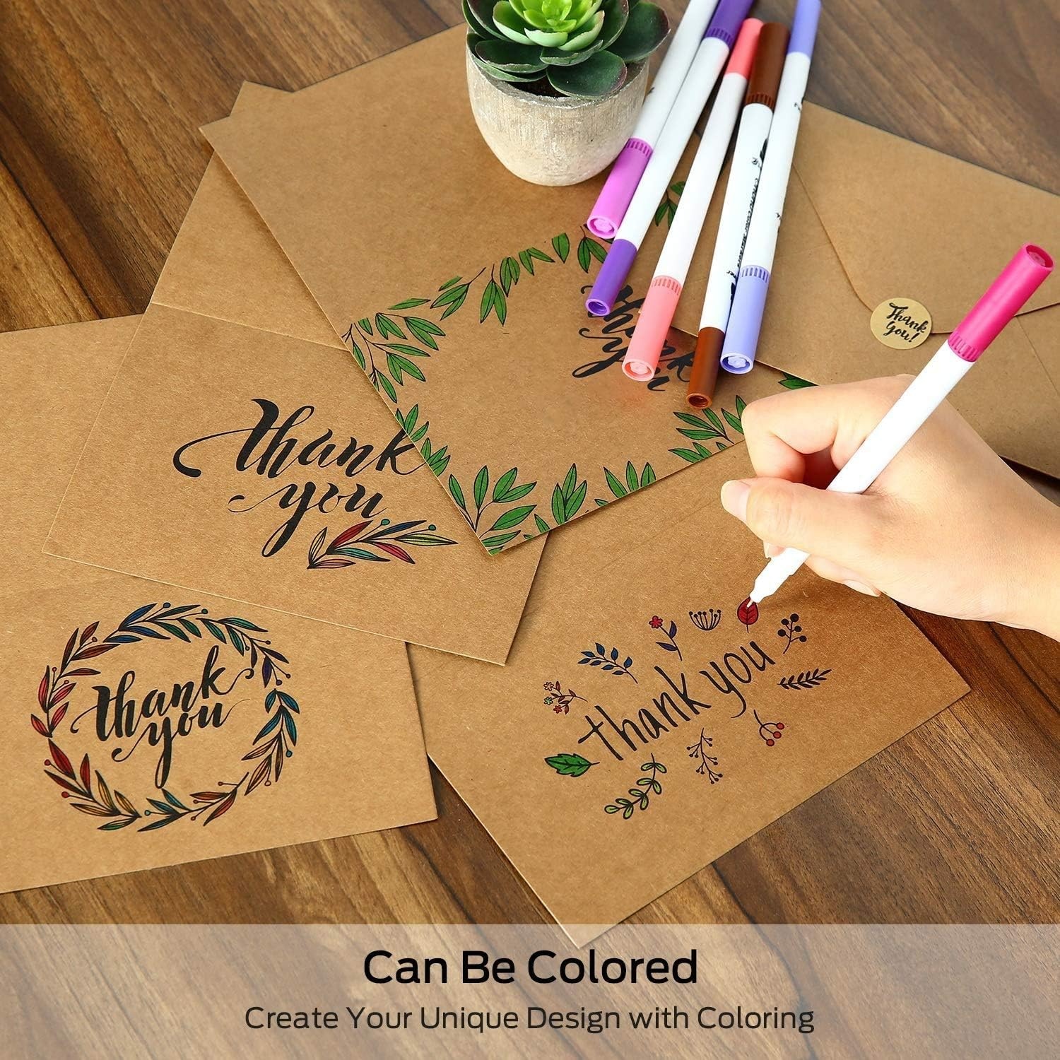 image:imageOhuhu Bulk 104 Thank You Cards Brown Kraft 4x6 Thank You Notes with SelfSeal Envelopes and Stickers Elegant 8 Design Greeting Card for Wedding Shower Business Graduation Birthday